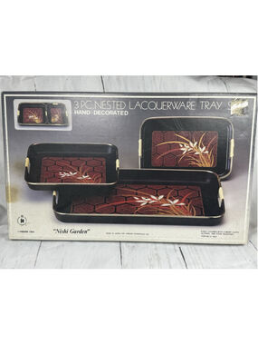 Vintage 1984 Himark 3-Piece Nishi Garden Nested Lacquerware Serving Tray Set